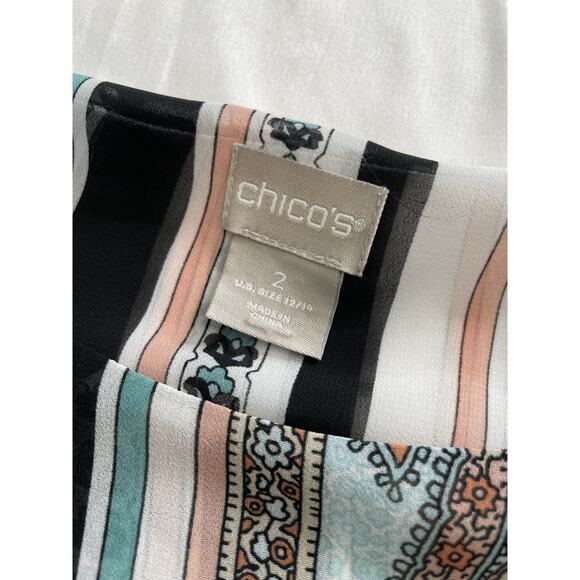 Chico's Women's Paisley Tiered Sleeve Top Size 2 Large Flowy Boho Lace Hem - Picture 6 of 10